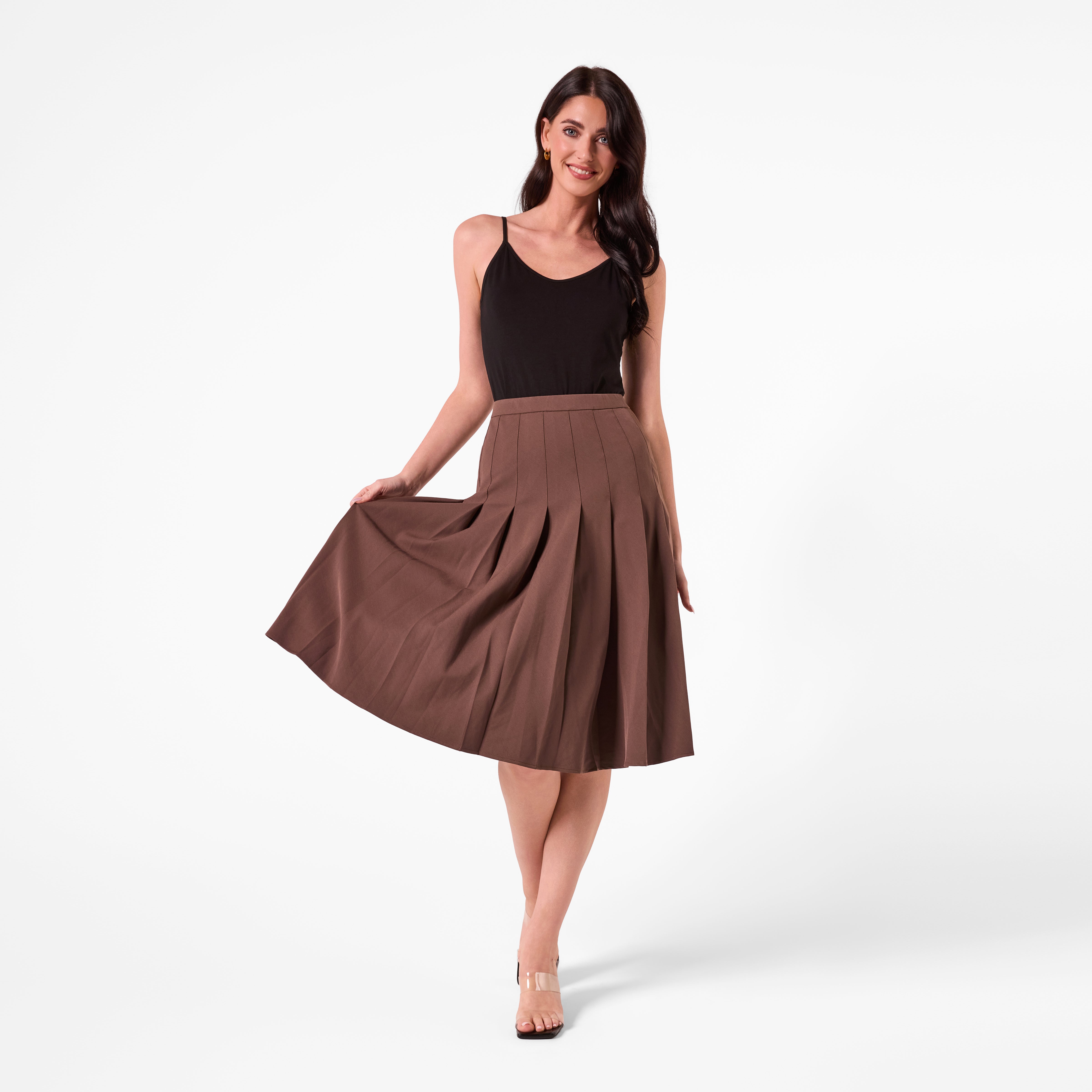 AF00023 PLEATED MIDI SKIRT (CHOCOLATE)