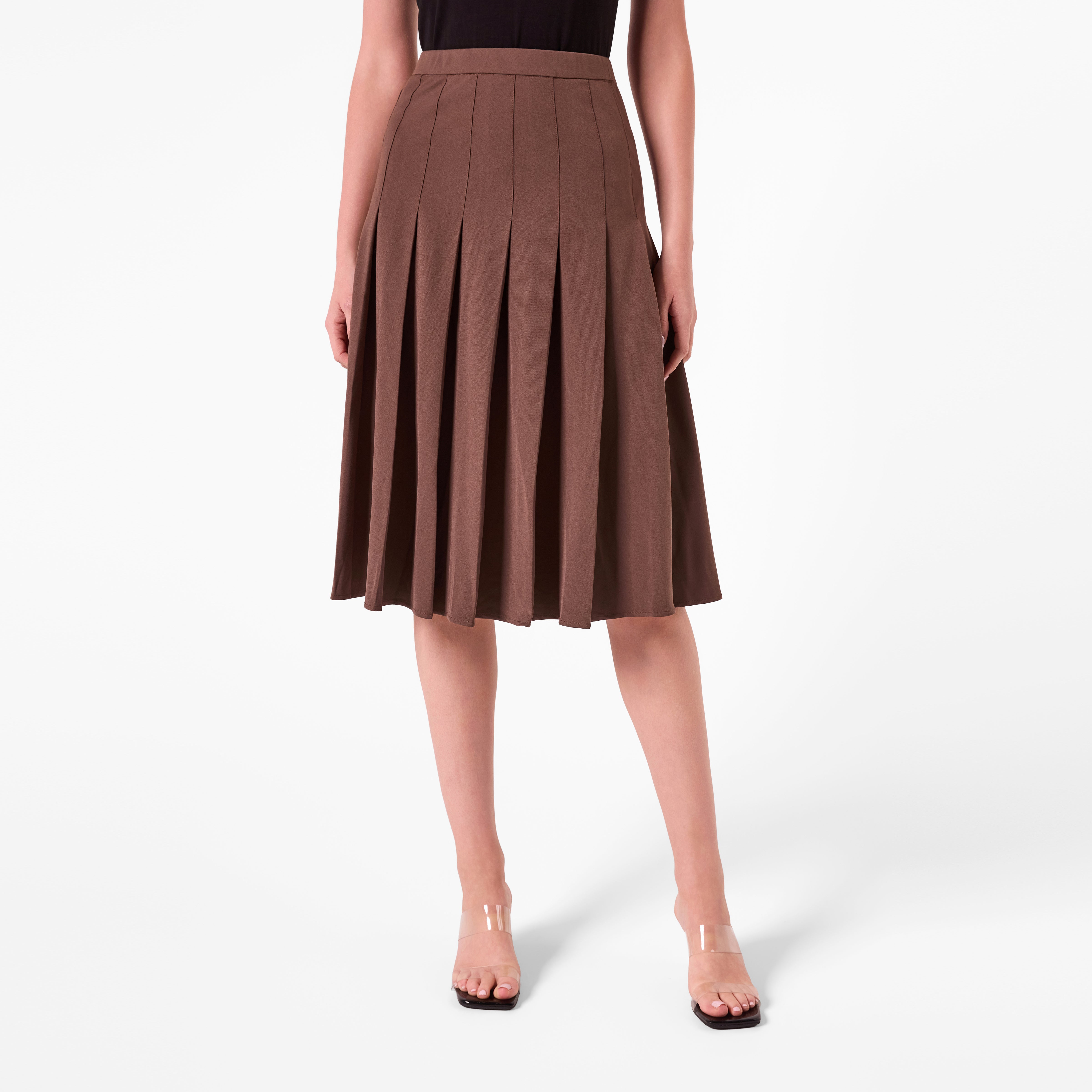 AF00023 PLEATED MIDI SKIRT (CHOCOLATE)
