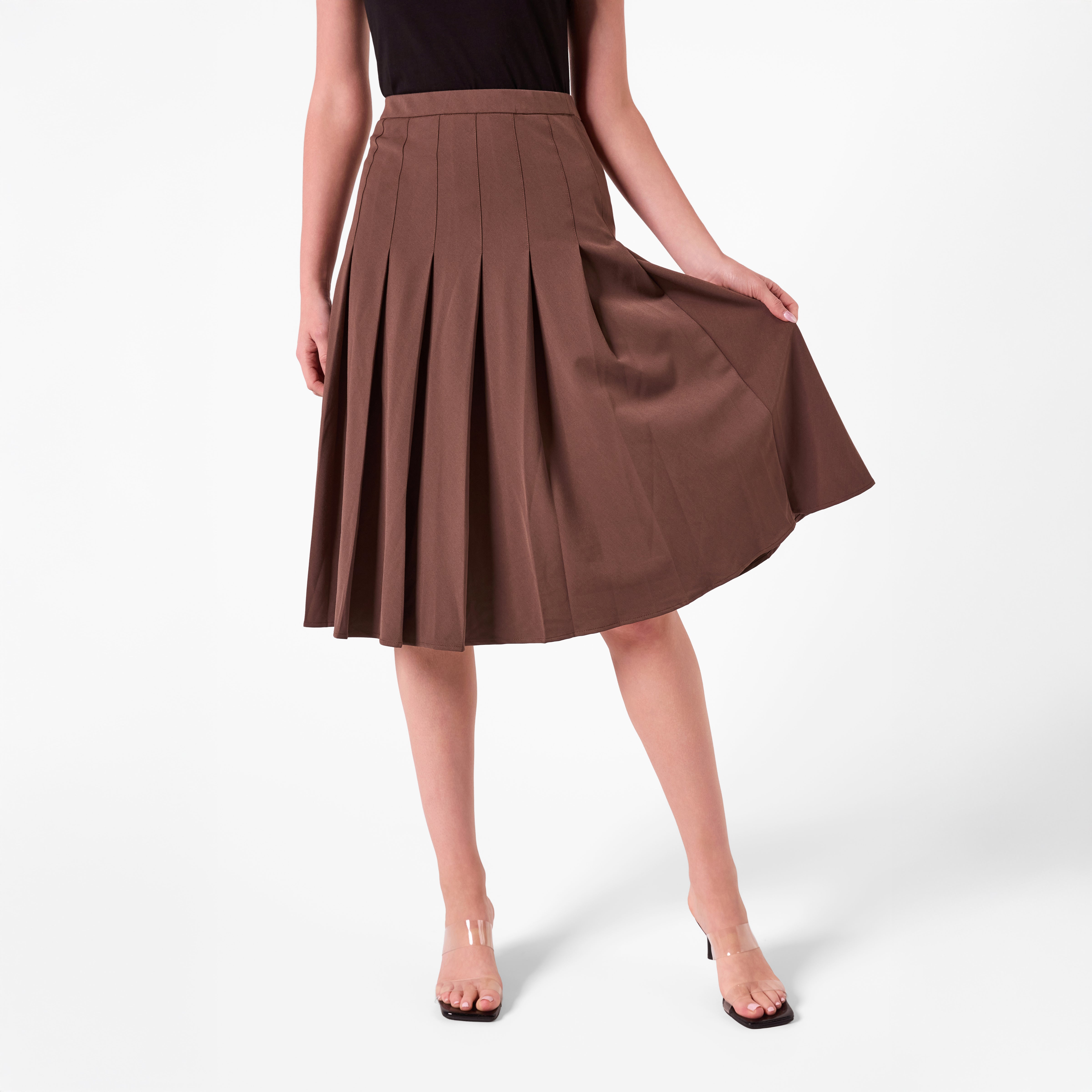AF00023 PLEATED MIDI SKIRT (CHOCOLATE)