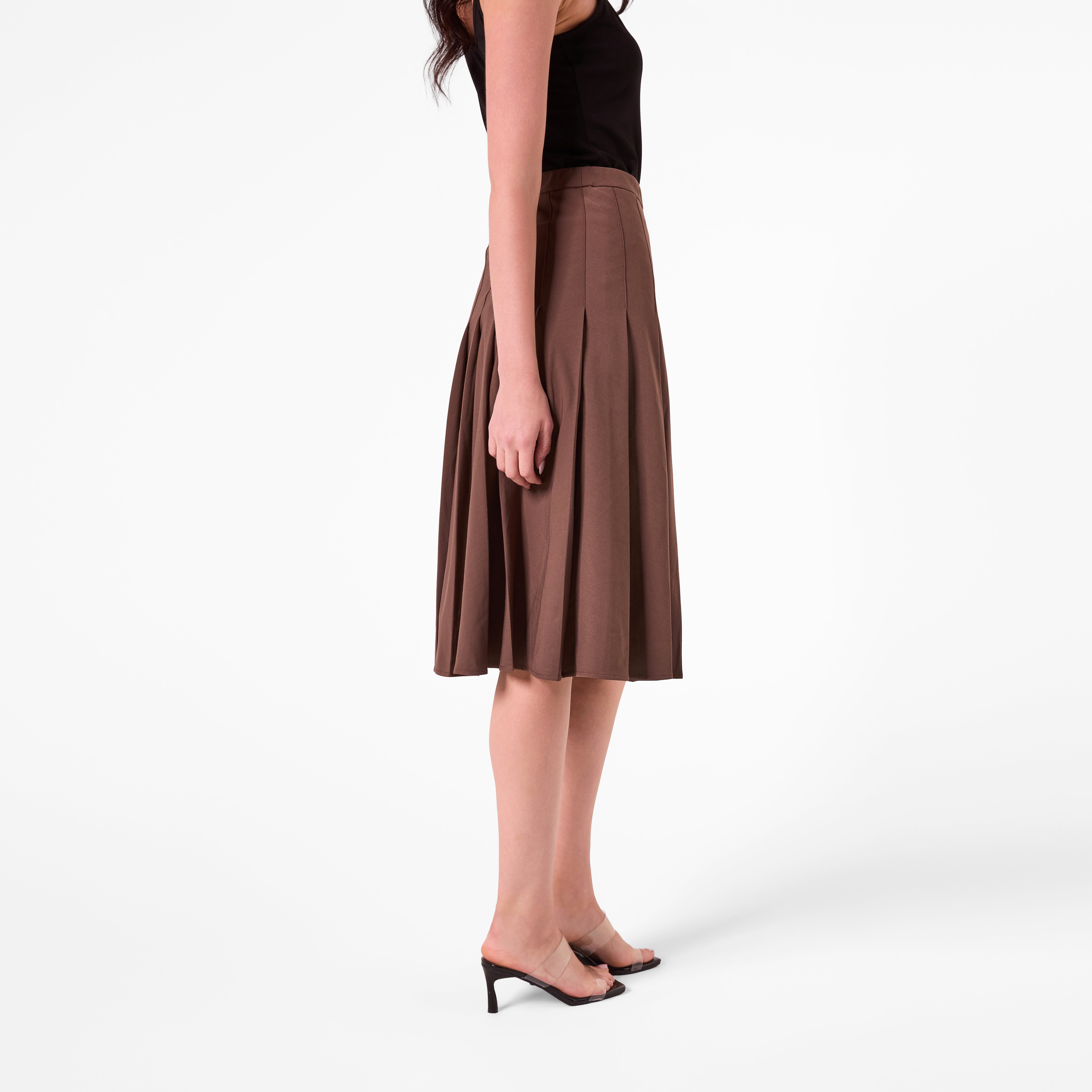 AF00023 PLEATED MIDI SKIRT (CHOCOLATE)