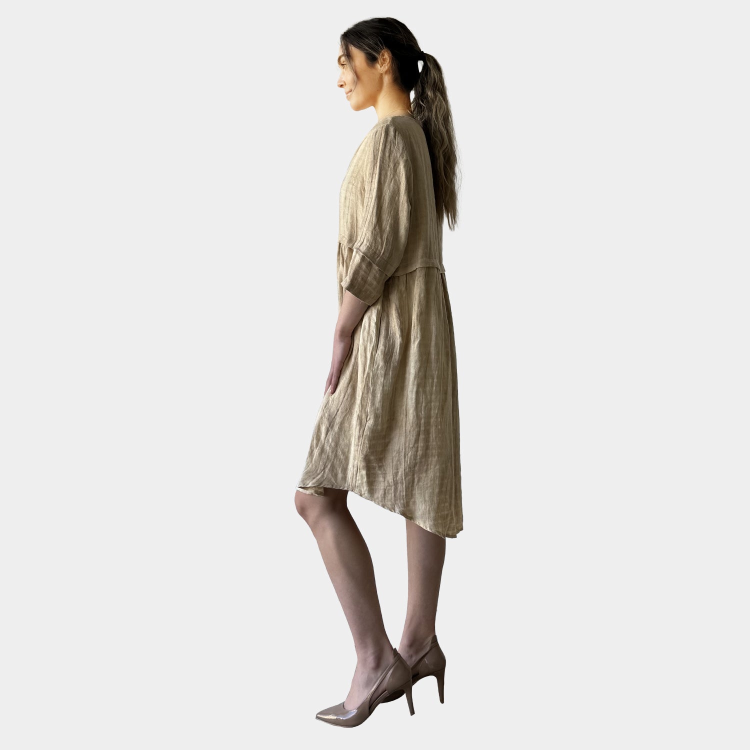 AM023048 HIGH QUALITY 100%LINEN SIDE POCKET DRESS