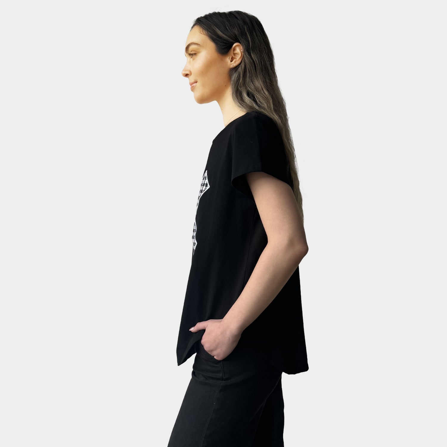 AM01267-3 EMBROIDERY GINGHAM CROSS TEE (SALE)