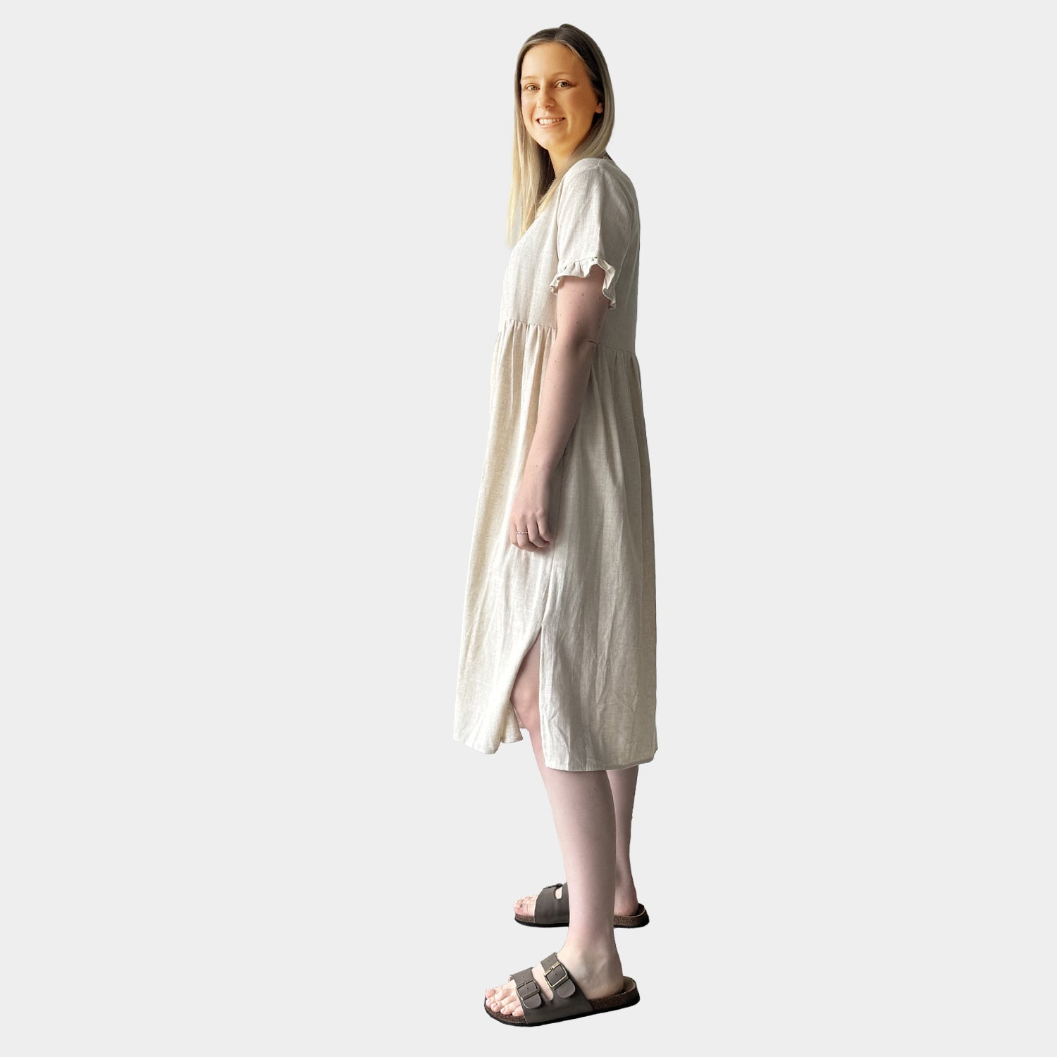 AM02374 LINEN COTTON SIDE POCKET DRESS