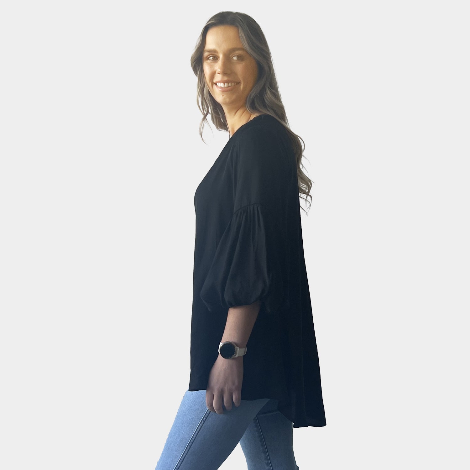 AM022123-1 LANTERN SLEEVE & V NECK LOOSE TOP