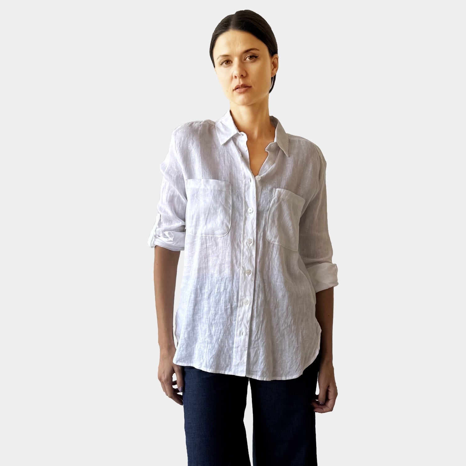 AM02368 TWO SIDE POCKET 100%LINEN SHIRT