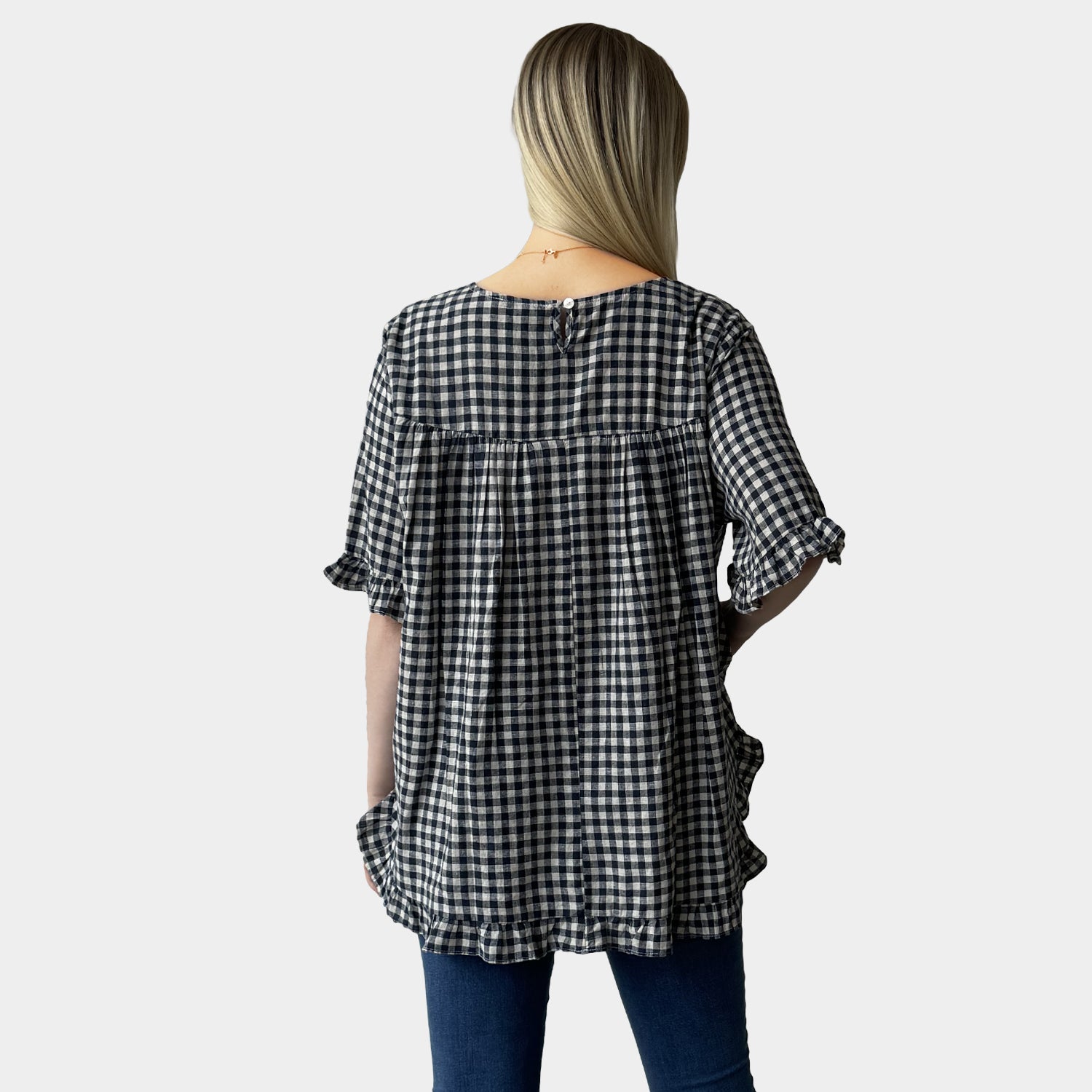 AM02497 TINY CHECK & SIDE POCKET TOP