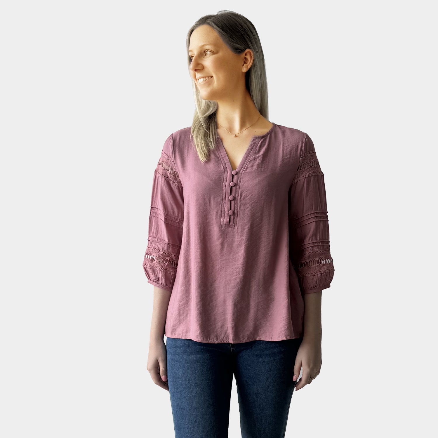 AM02398 LACE TRIM SLEEVE TOP