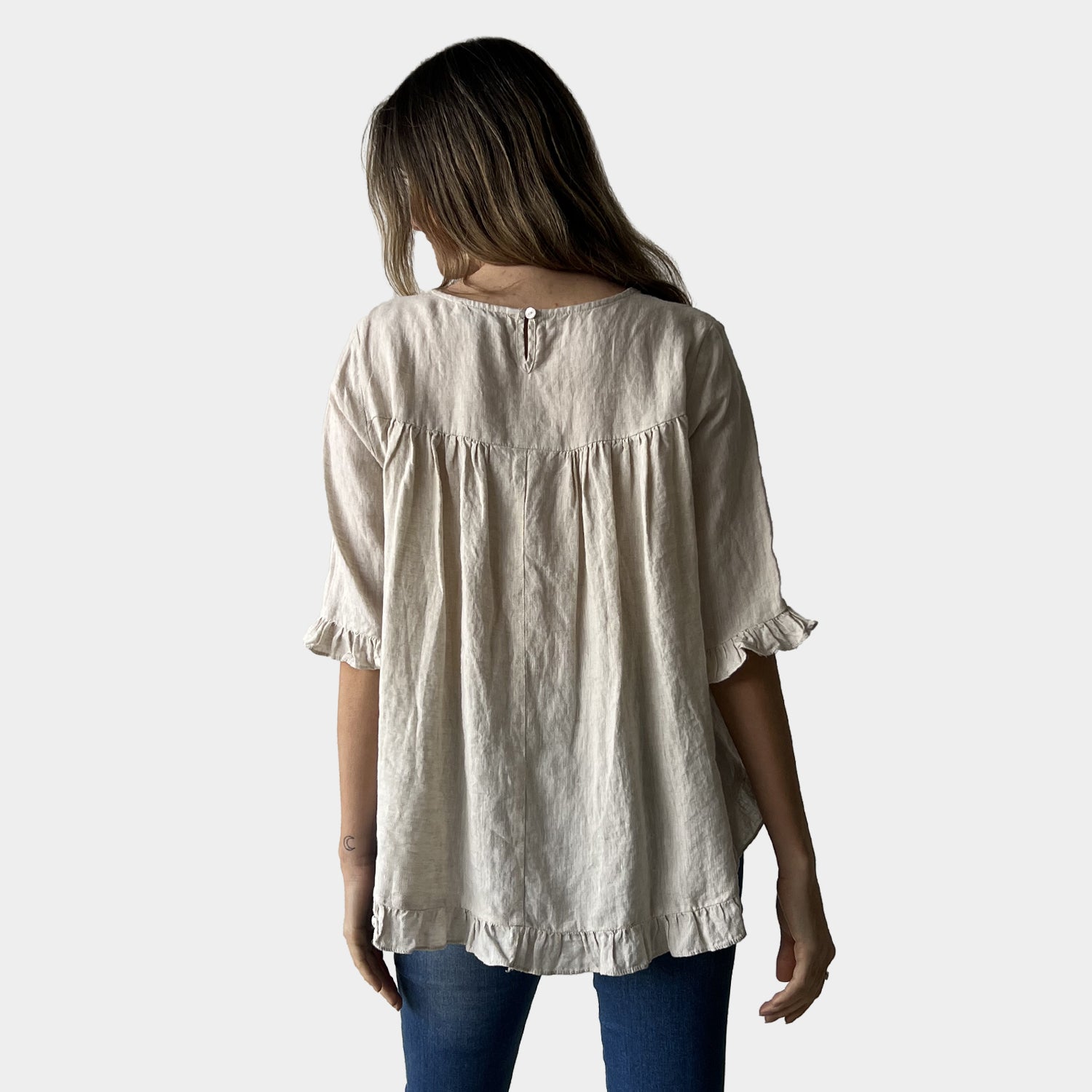 AM02496 100%LINEN SIDE POCKET TOP