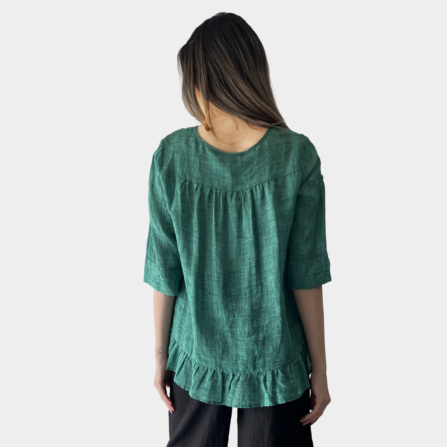 AM022168 SIDE POCKET 100%LINEN TOP