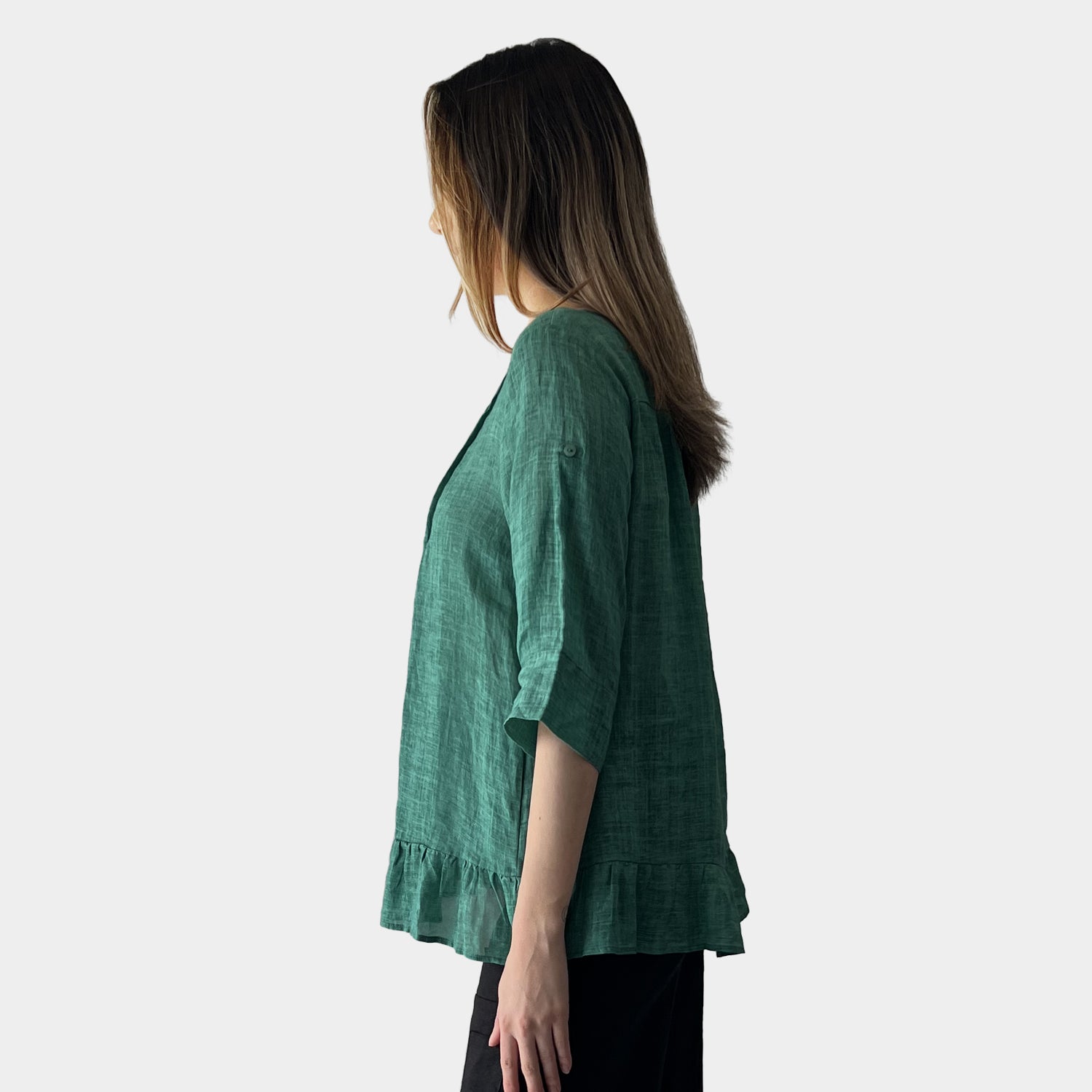 AM022168 SIDE POCKET 100%LINEN TOP