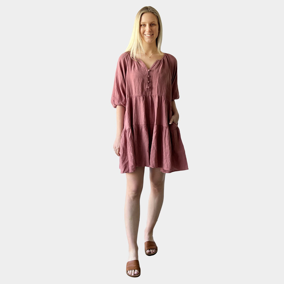 AM023051 HIGH QUALITY 100%LINEN DRESS – Amyic