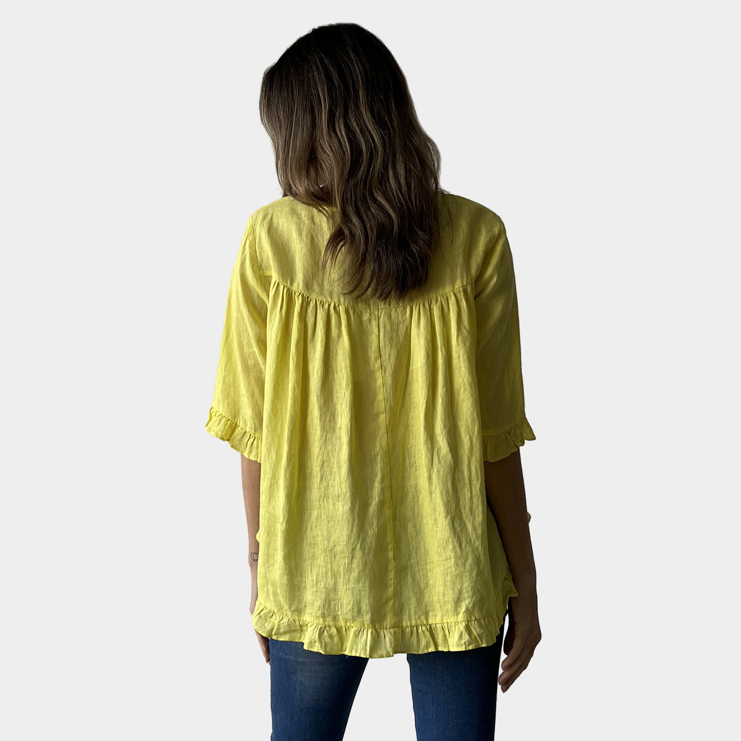 AM02496 100%LINEN SIDE POCKET TOP