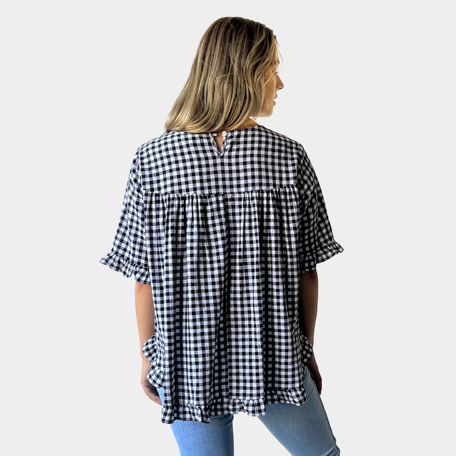 AM02497 GINGHAM LINEN COTTON TOP