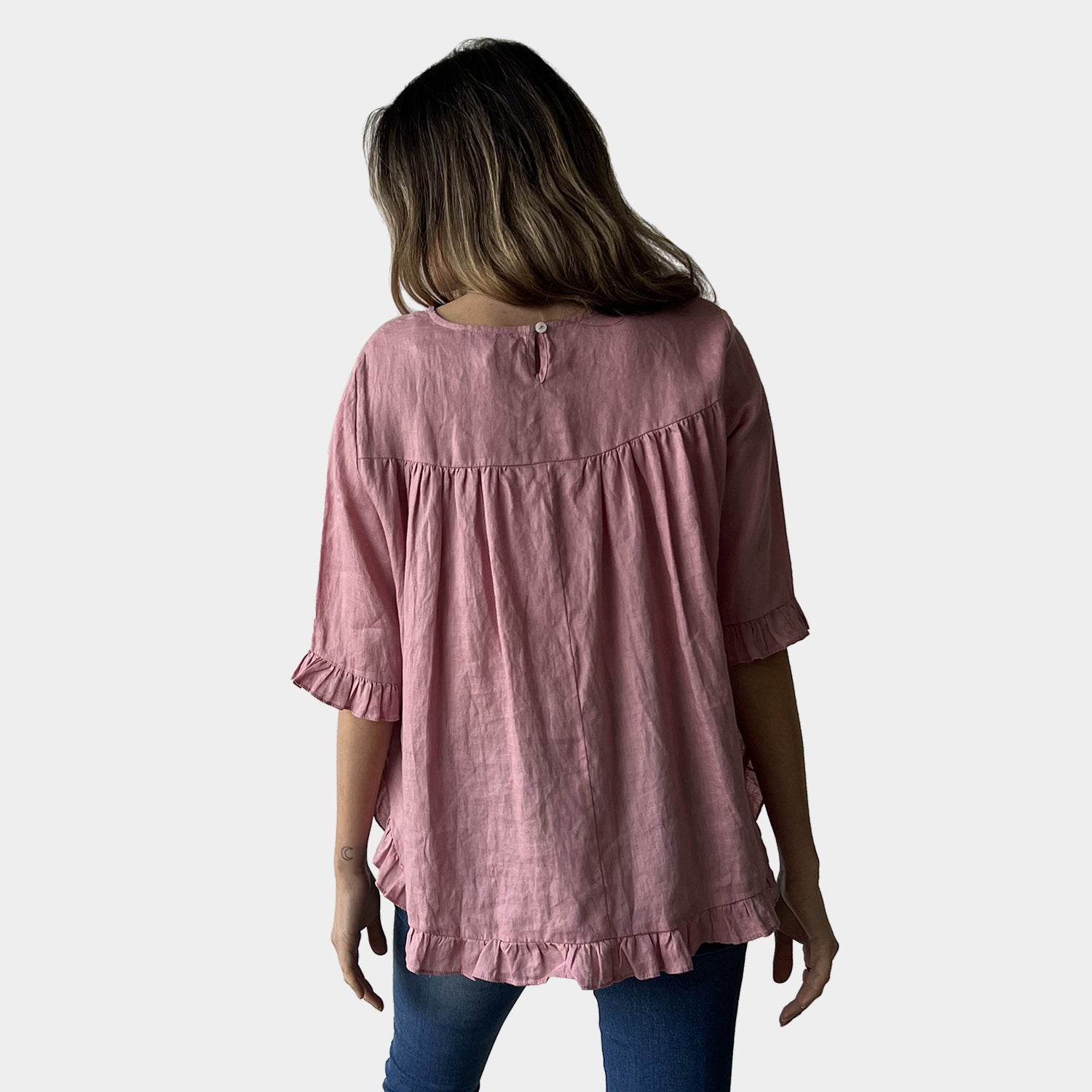 AM02496 100%LINEN SIDE POCKET TOP