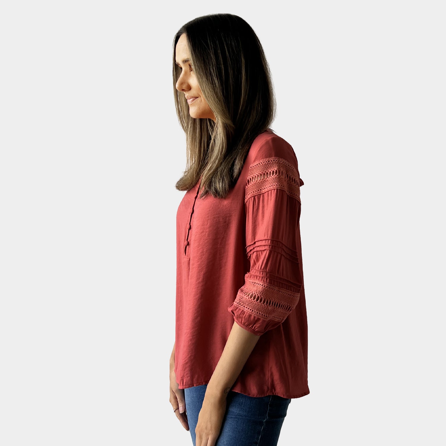 AM02398 LACE TRIM SLEEVE TOP