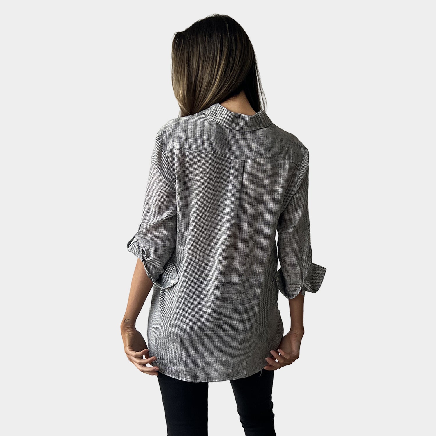 AM02452-1 GINGHAM 100%LINEN SHIRT