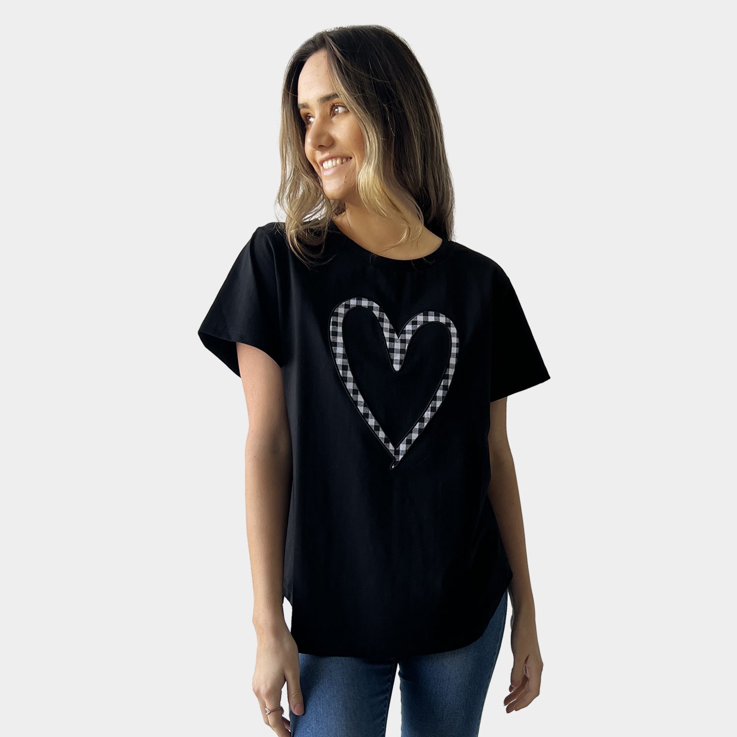 AM01267-4 GINGHAM LOVE HEART TEE
