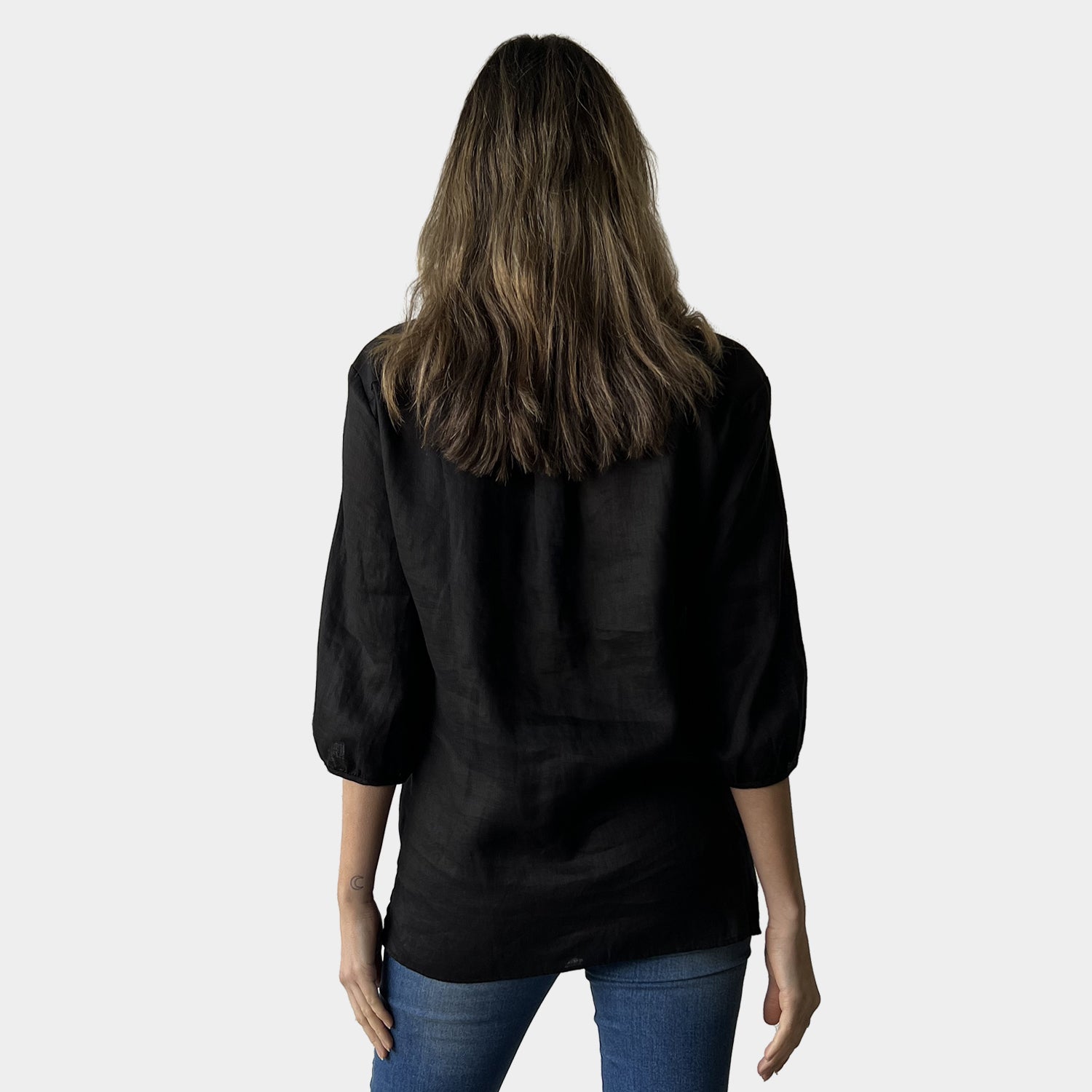 AM02479 100%LINEN V NECK TRIM TOP