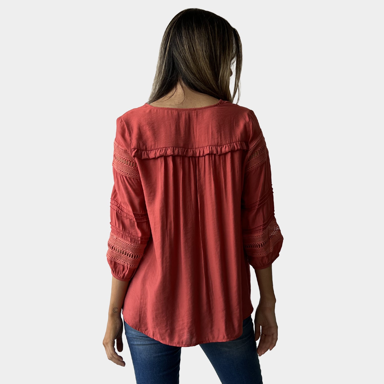 AM02398 LACE TRIM SLEEVE TOP