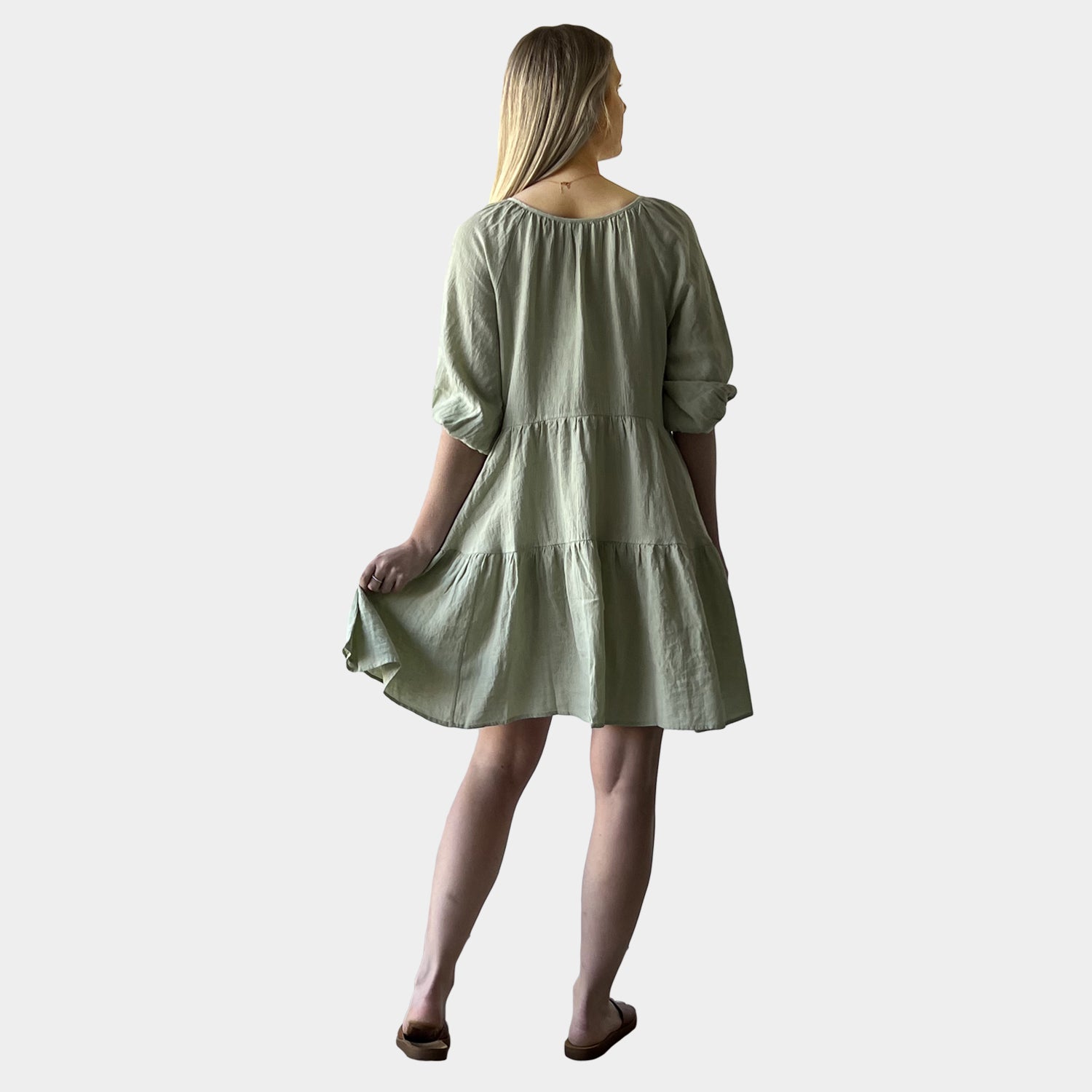 AM023051 HIGH QUALITY 100%LINEN DRESS