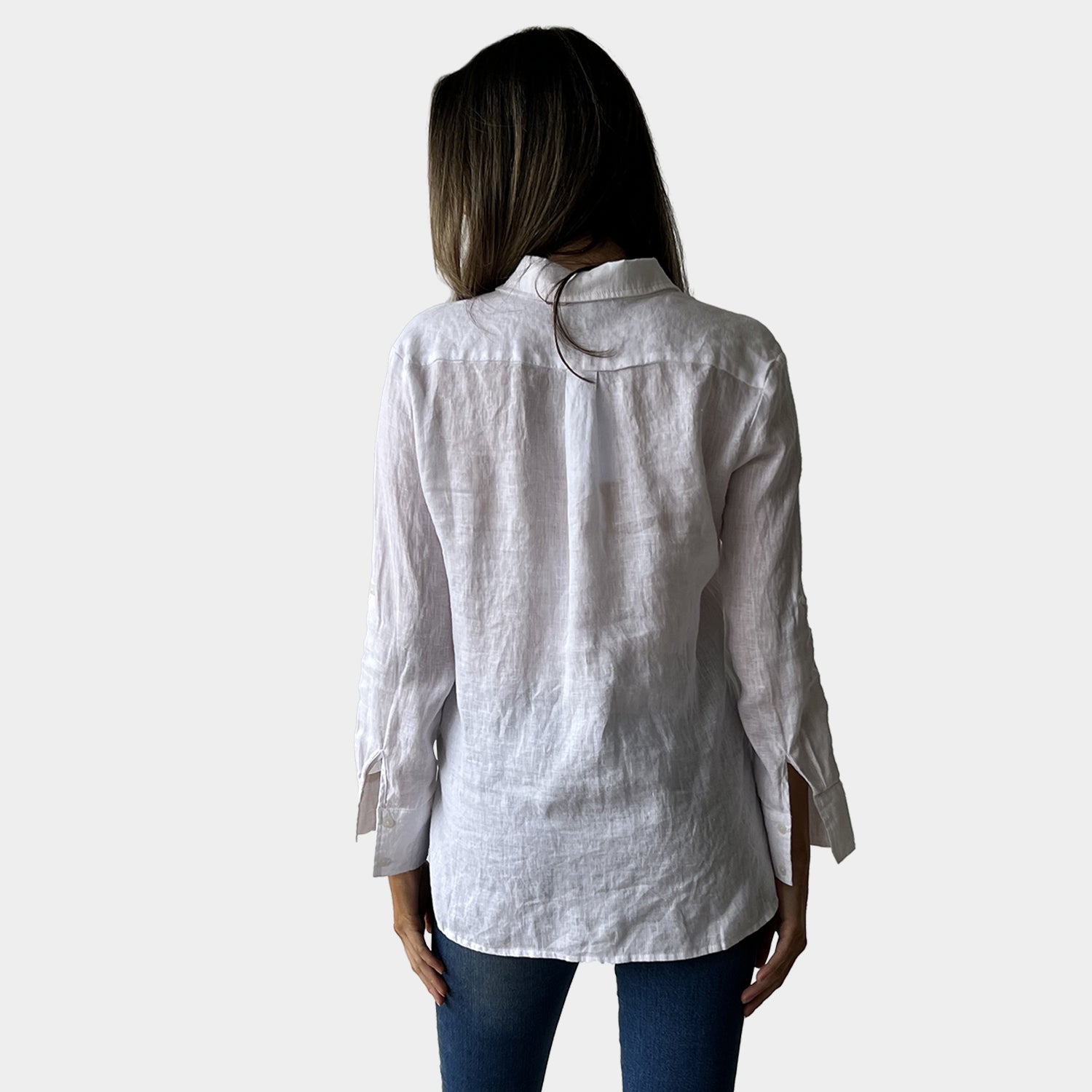 AM02506 EMBROIDERY POCKET 100%LINEN SHIRT