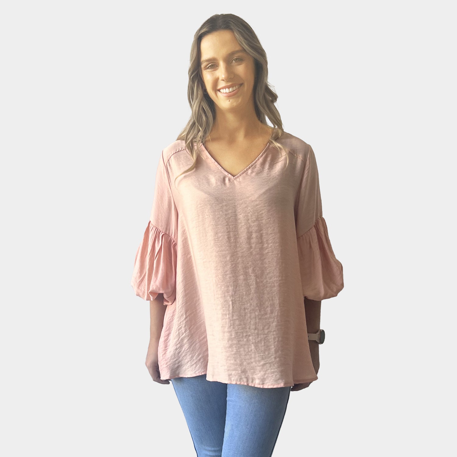 AM022123-1 LANTERN SLEEVE & V NECK LOOSE TOP