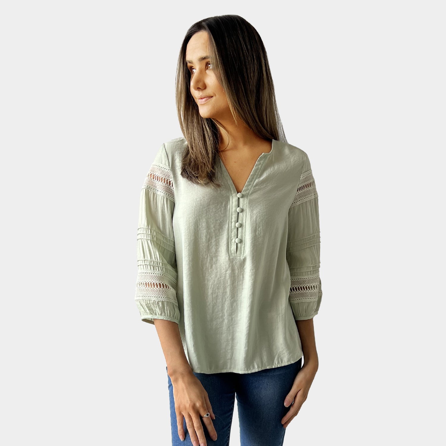 AM02398 LACE TRIM SLEEVE TOP