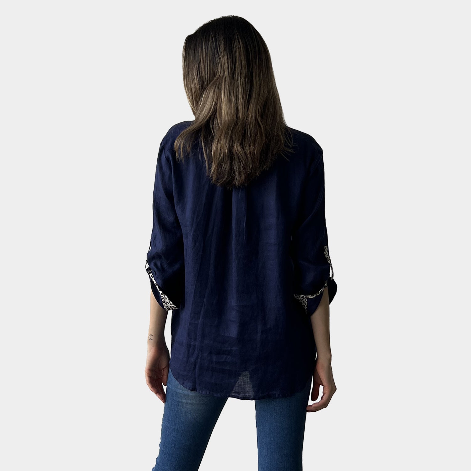 AM02468 LEOPARD TRIM 100%LINEN SHIRT