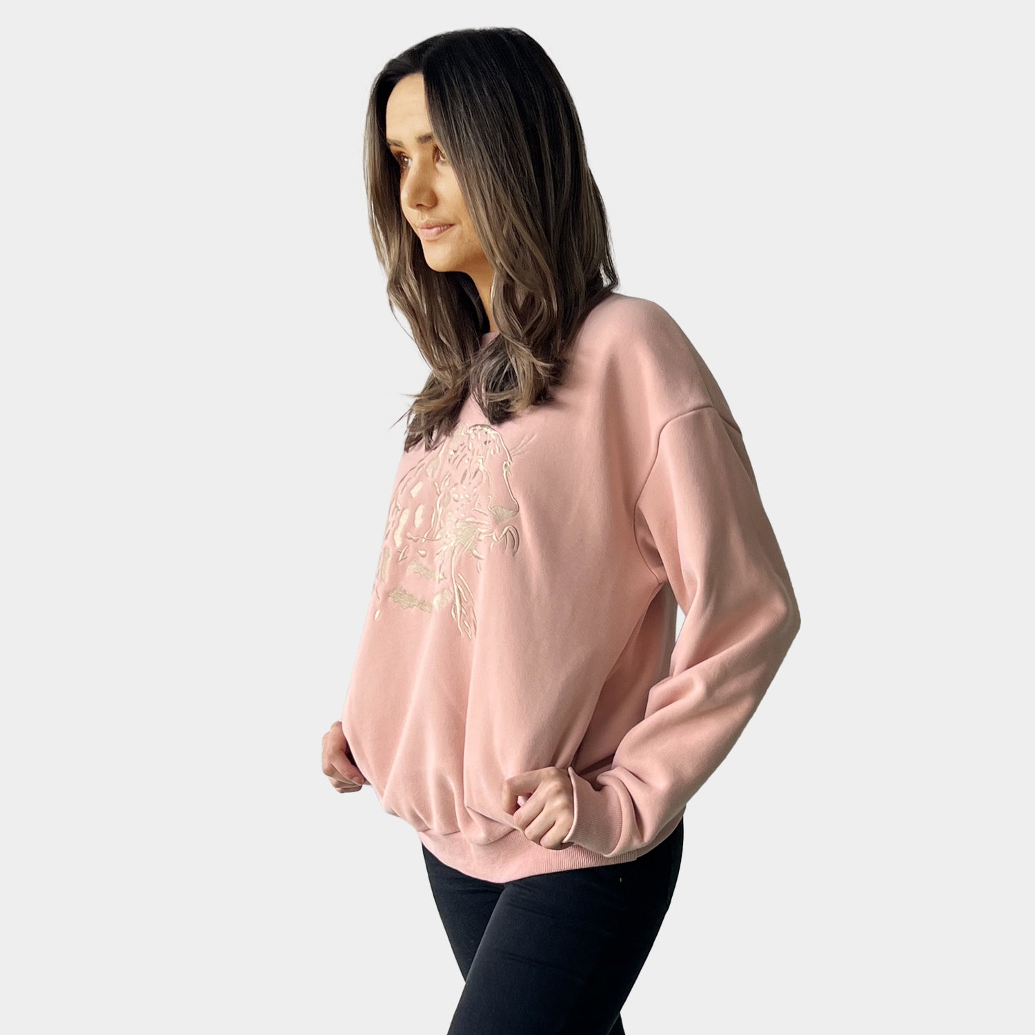 AM022132-2 PINK EMBROIDERY SWEATSHIRT (SALE)