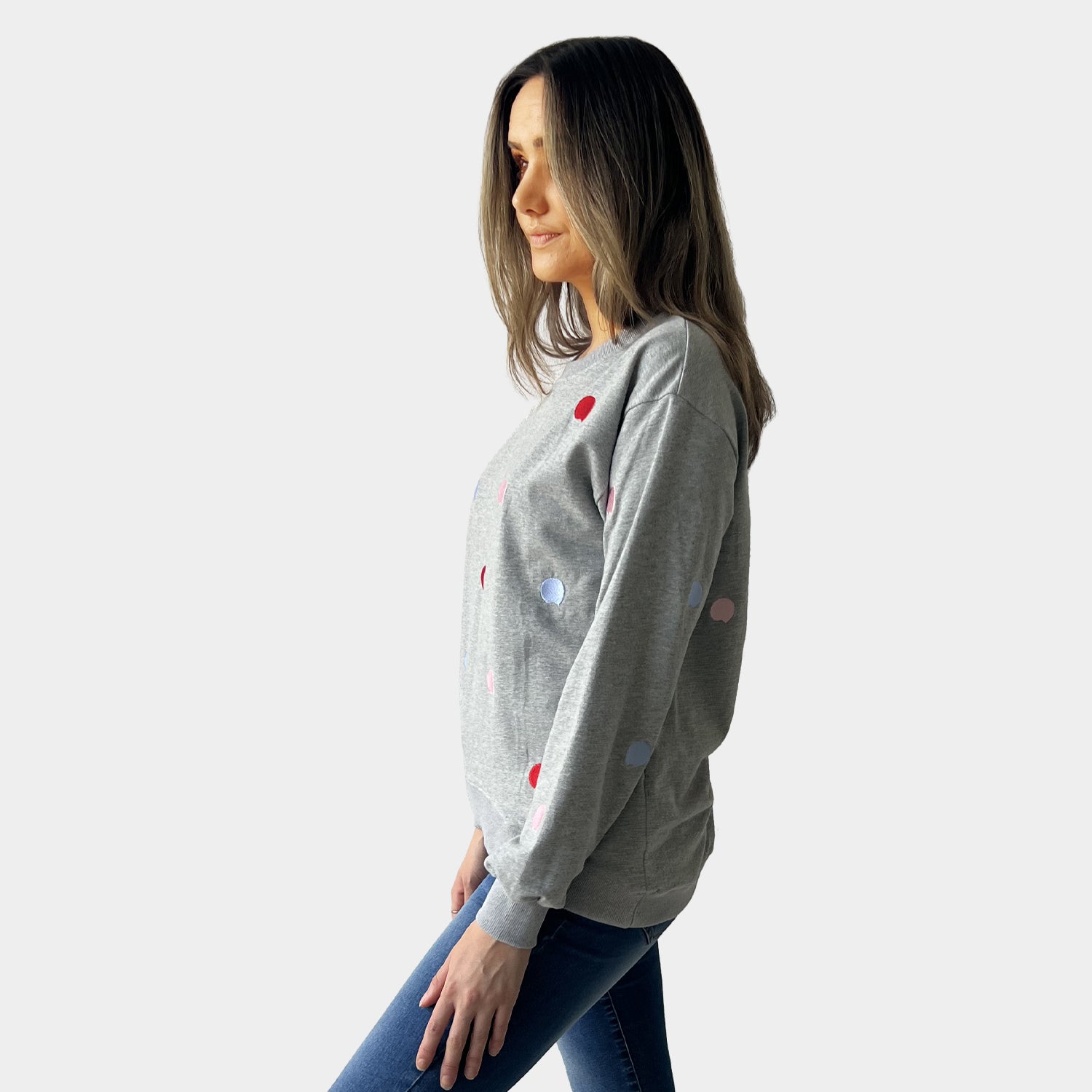 AM01258-4 EMBROIDERY DOTS SWEATSHIRT (SALE)