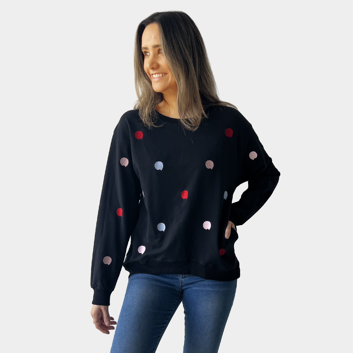 AM01258-4 EMBROIDERY DOTS SWEATSHIRT (SALE)