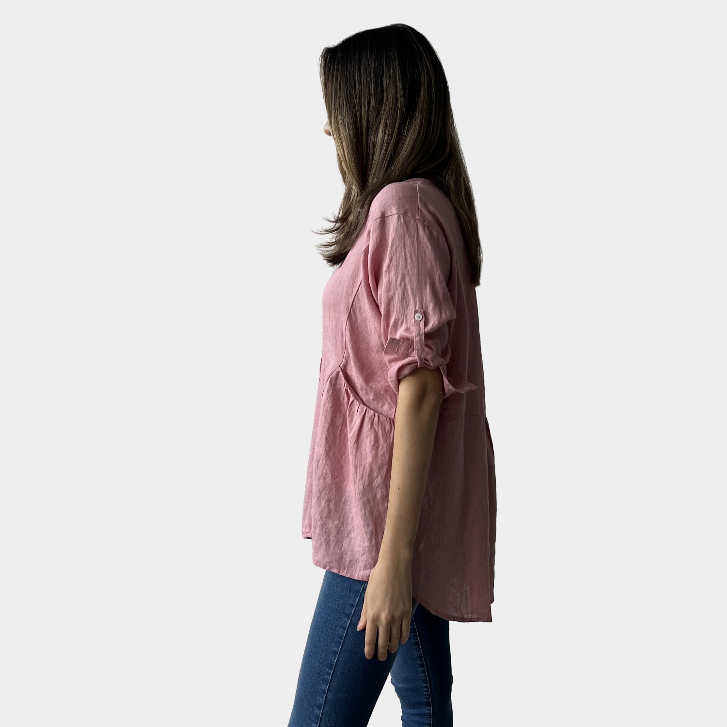 AM01274 SLEEVE BUTTON ROLL UP 100%LINEN SHIRT