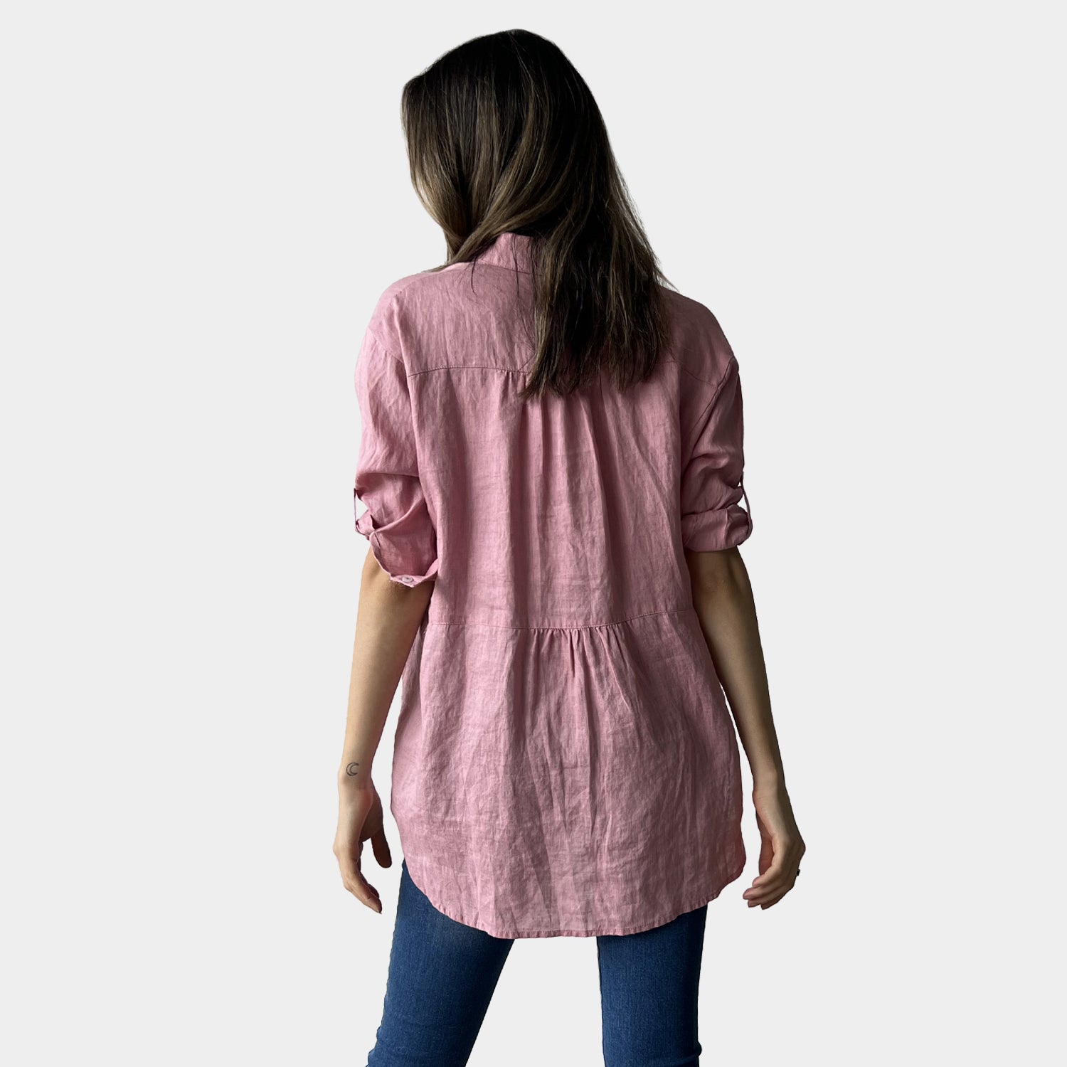 AM01274 SLEEVE BUTTON ROLL UP 100%LINEN SHIRT