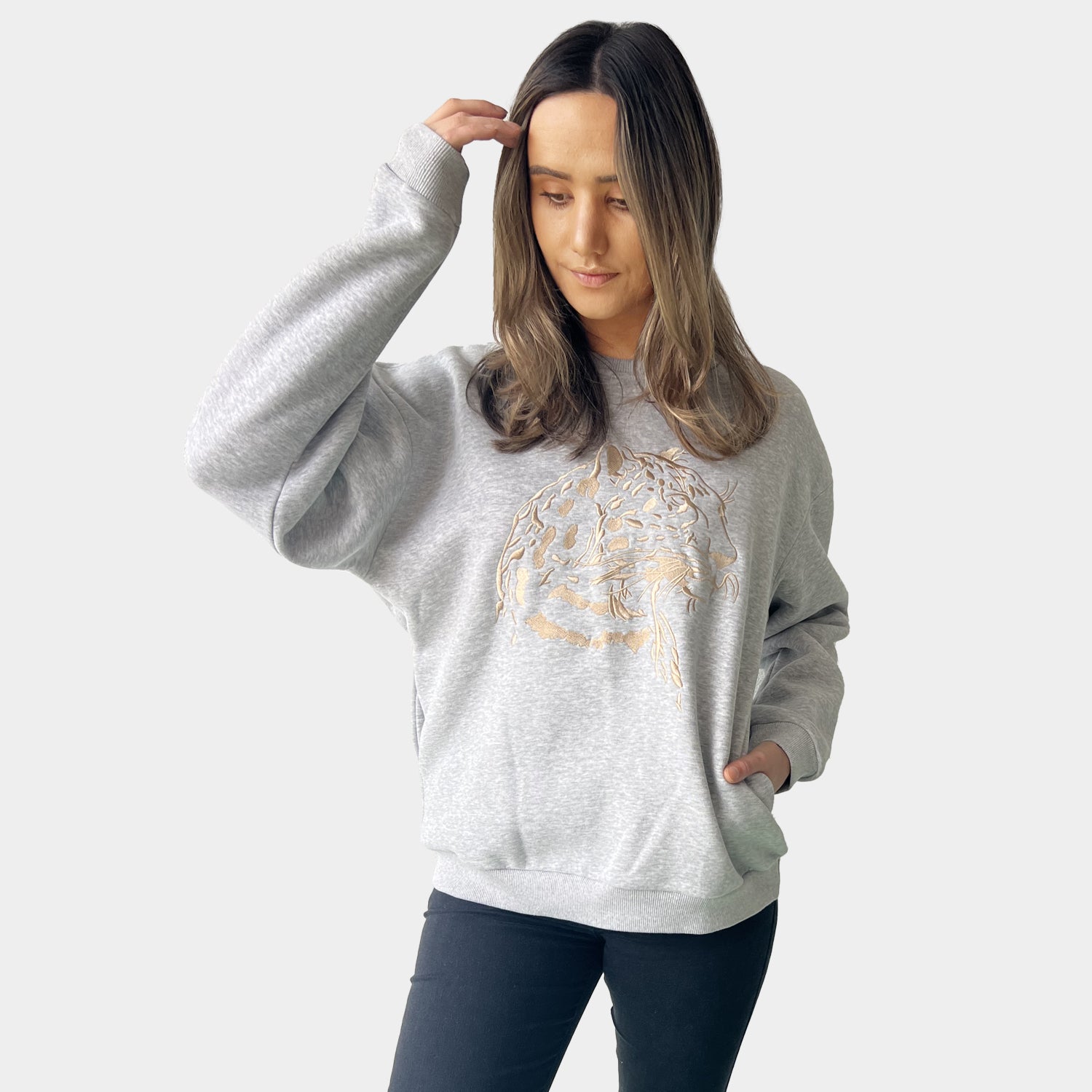 AM022132-2 GREY EMBROIDERY SWEATSHIRT(SALE)