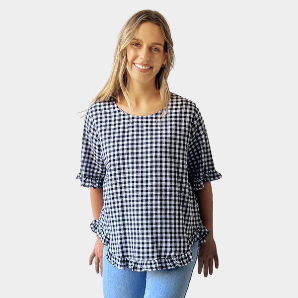 AM02497 GINGHAM LINEN COTTON TOP