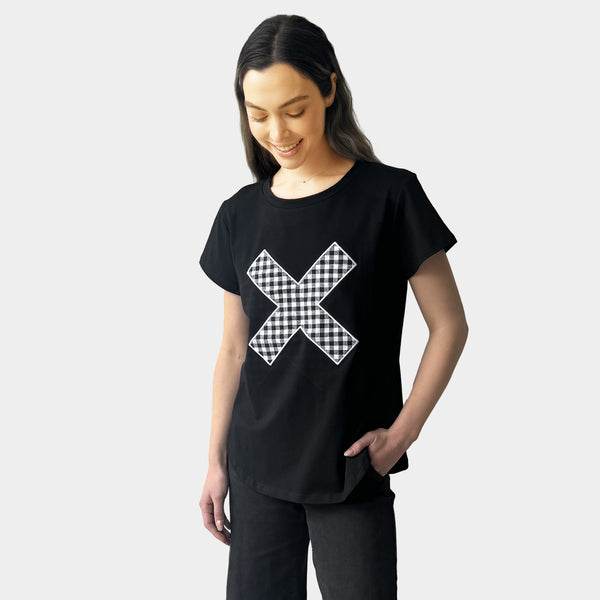 AM01267-3  EMBROIDERY GINGHAM CROSS TEE (SALE)