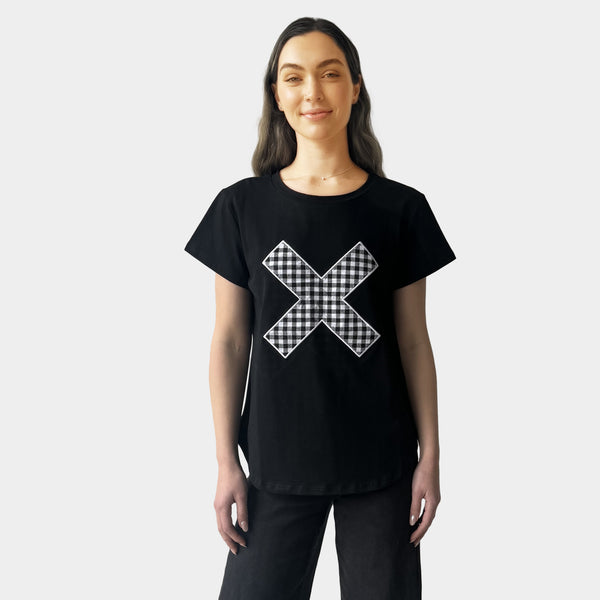 AM01267-3  EMBROIDERY GINGHAM CROSS TEE (SALE)