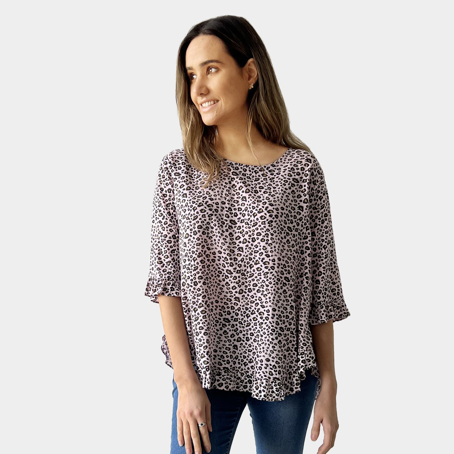 AM02496-2 LEOPARD PRINT LINEN COTTON TOP