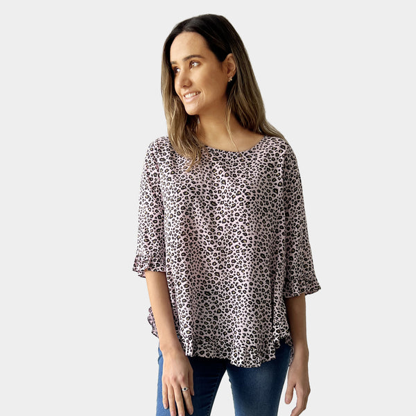 AM02496-2 LEOPARD PRINT LINEN COTTON TOP