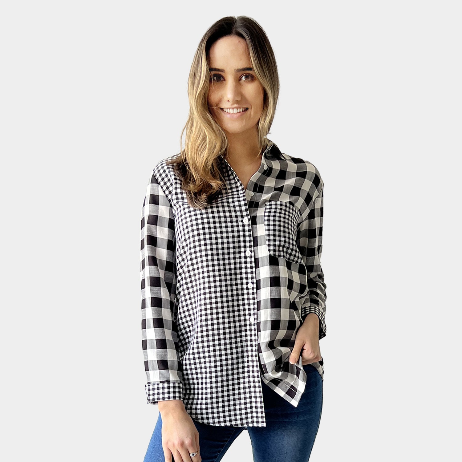 AM0224 MIX GINGHAM SHIRT