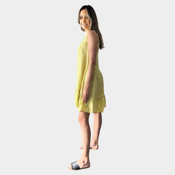 AM01131-1 SLEEVELESS SIDE POCKET 100%LINEN DRESS (SALE)