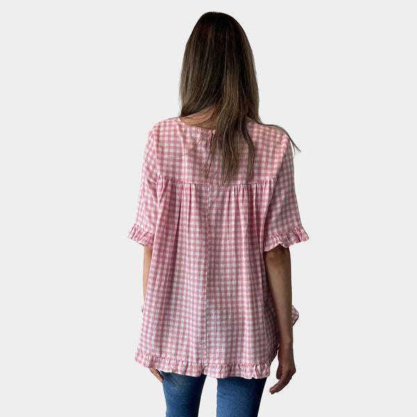 AM02497 GINGHAM LINEN COTTON TOP