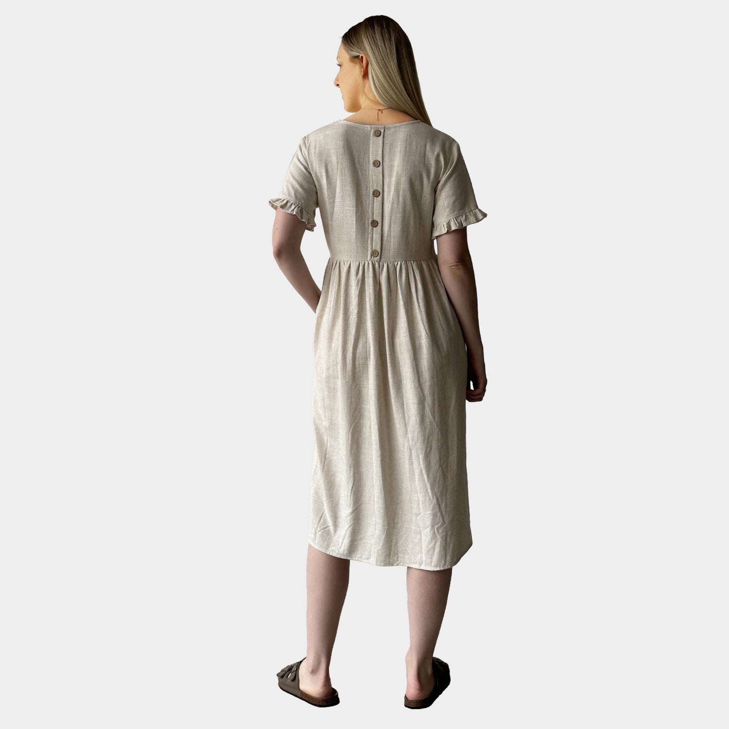 AM02374 LINEN COTTON SIDE POCKET DRESS