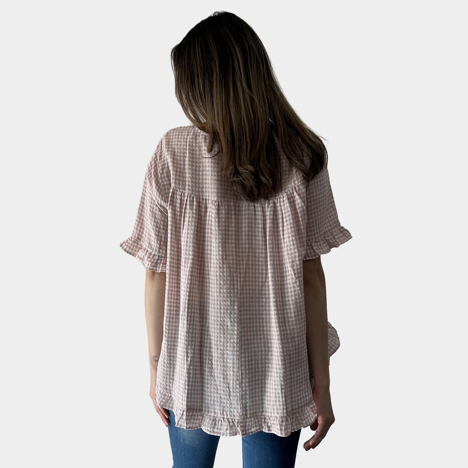 AM02497-1 100%LINEN GINGHAM TOP