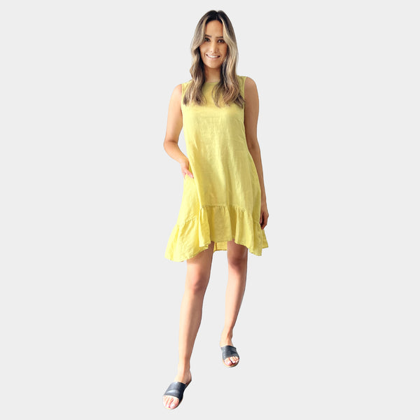 AM01131-1 SLEEVELESS SIDE POCKET 100%LINEN DRESS (SALE)