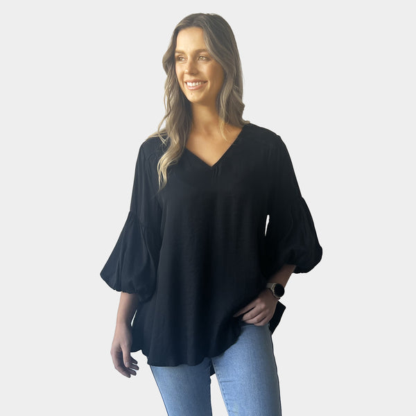 AM022123-1 LANTERN SLEEVE & V NECK LOOSE TOP