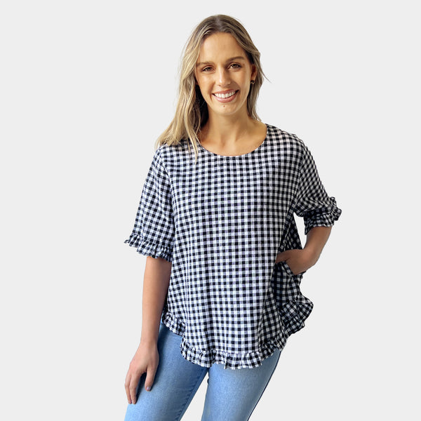AM02497 GINGHAM LINEN COTTON TOP
