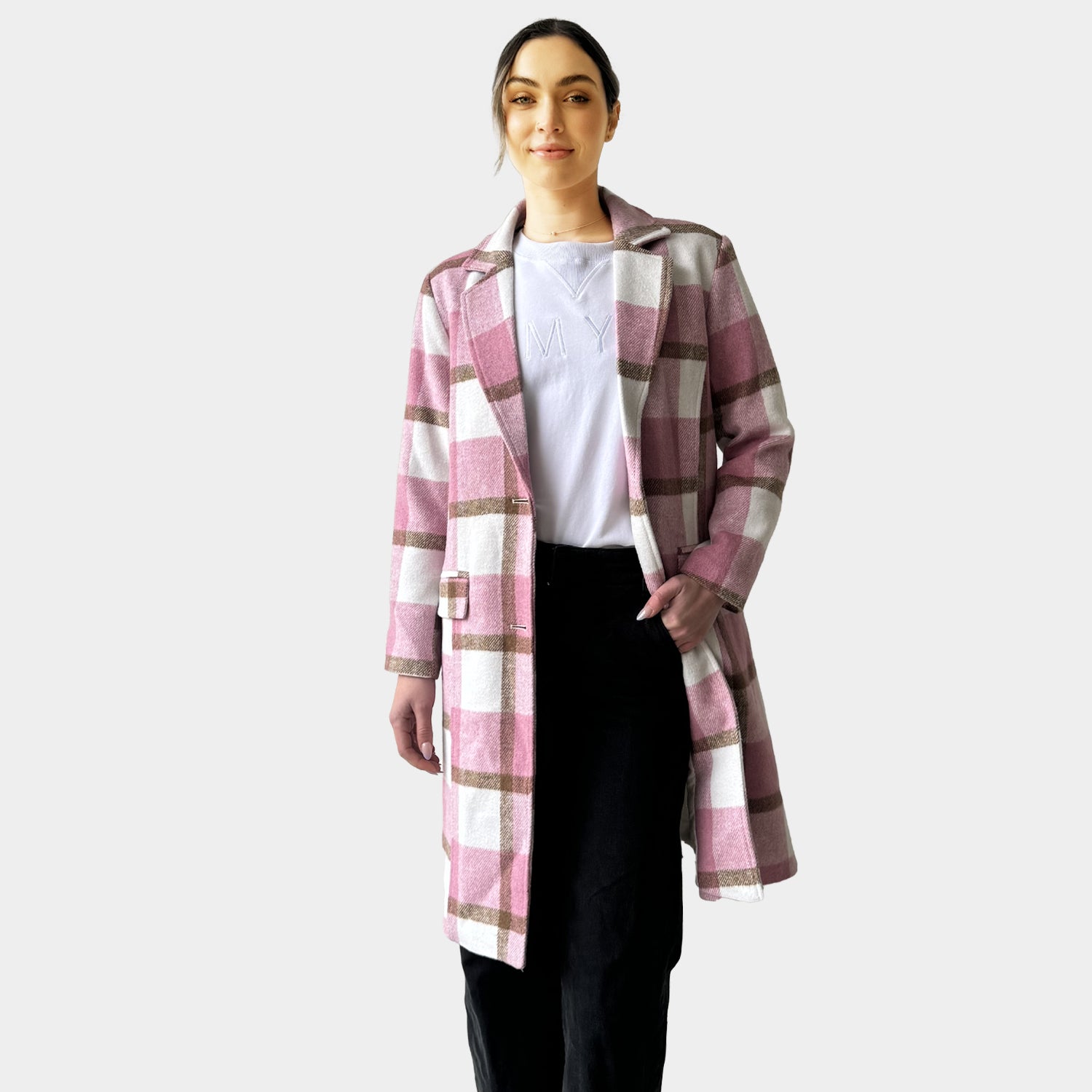 AM023028 PINK GINGHAM WARM COAT