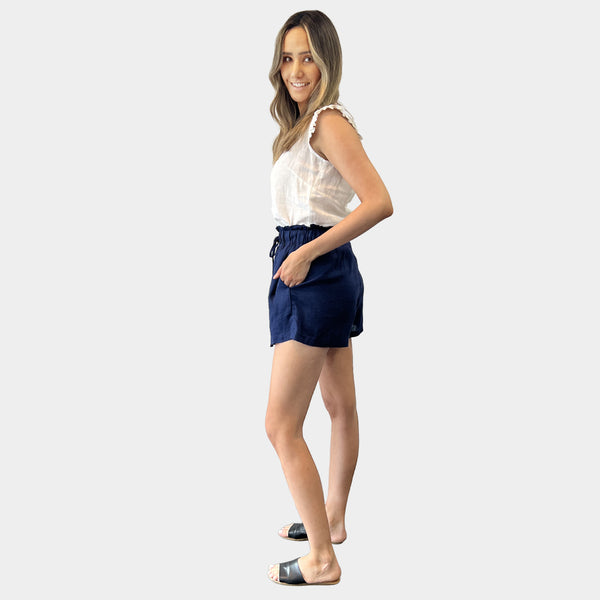 AM01170 SIDE POCKET 100%LINEN SHORTS