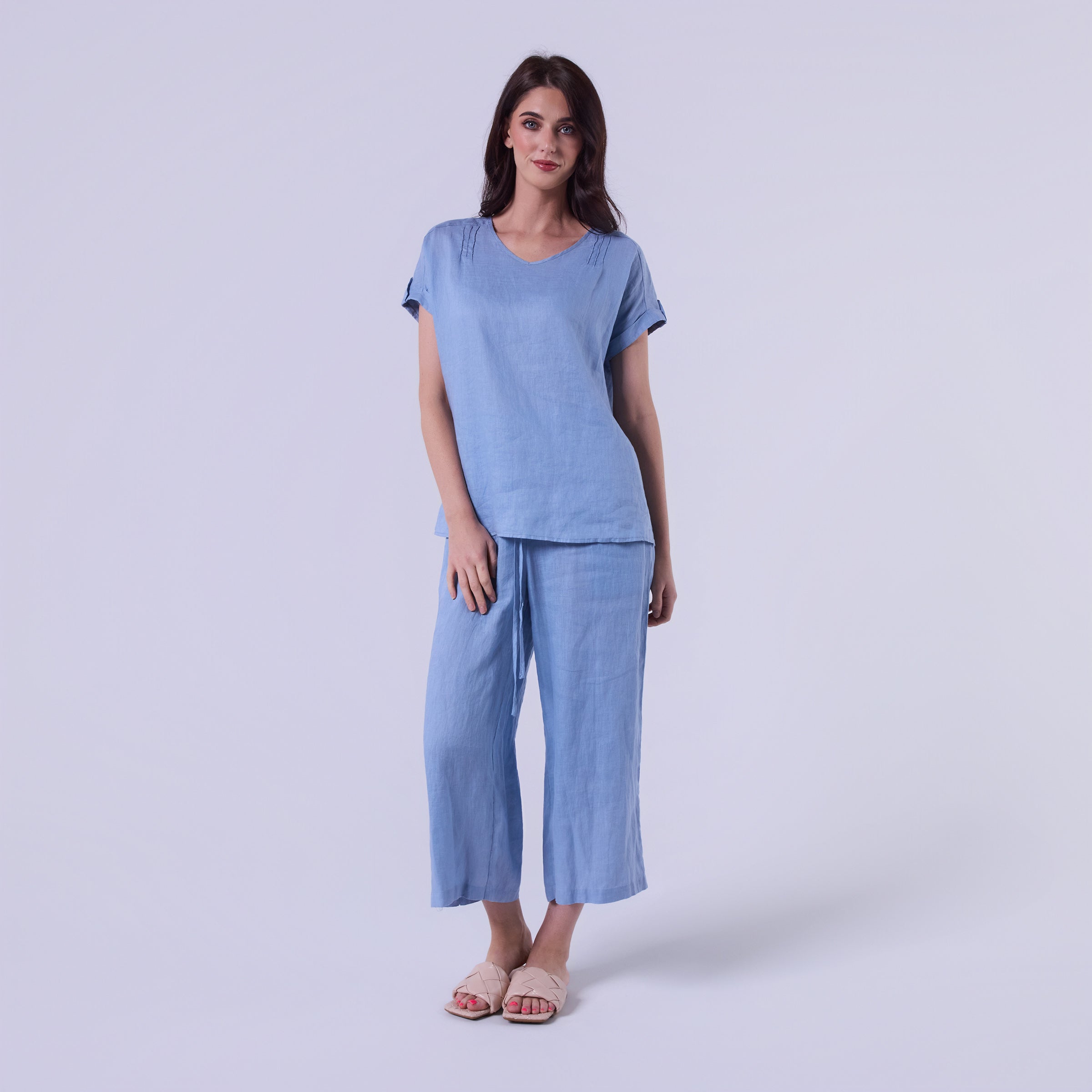 AM0222 100%LINEN V NECK TOP
